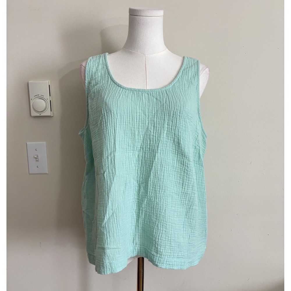 J Jill Large Cotton Gauze Shirt Mint Green Beach Boho Coastal Lagenlook Summer